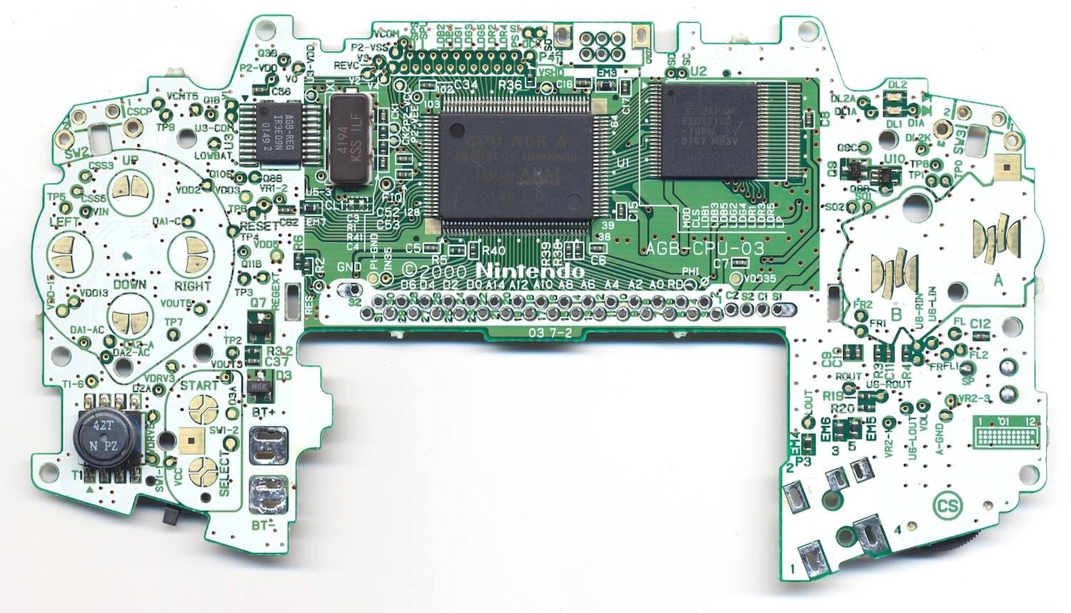 image of the motherboard of a game boy advance outside of its case