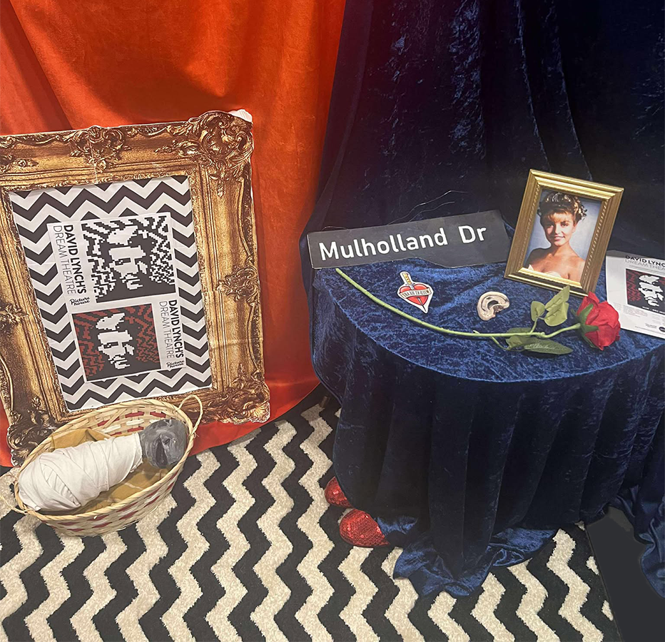a small display of items representing various David Lynch films