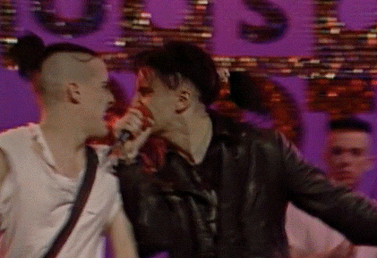 screencap of trent reznor and richard patrick on dance party usa