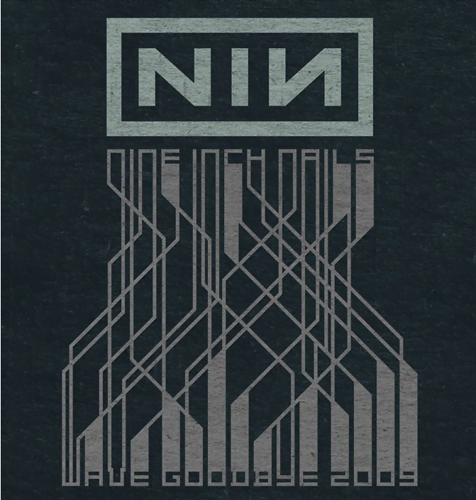 poster for the wave goodbye tour depicting the letters that make up nine inch nails connceting to the letters that spell wave goodbye
